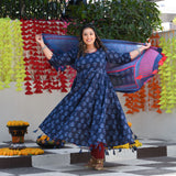 Jay Blue & Raspberry Floral Tassel Anarkali