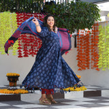 Jay Blue & Raspberry Floral Tassel Anarkali