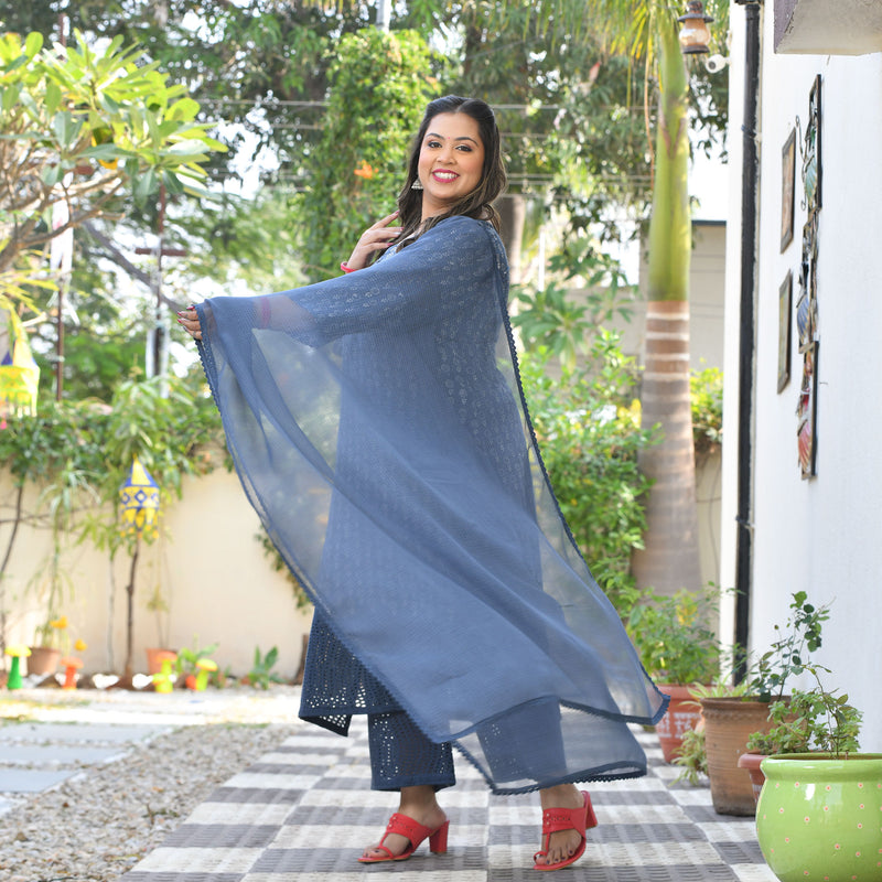 Chand Ka Tukda Handblock Printed Chikankari Suit Set