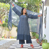 Chand Ka Tukda Handblock Printed Chikankari Suit Set