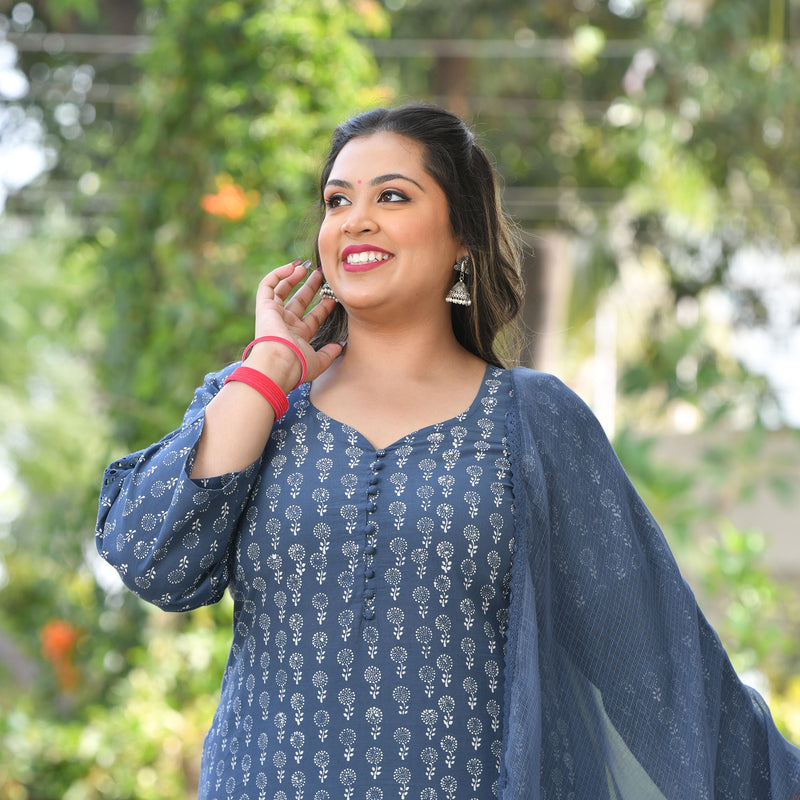 Chand Ka Tukda Handblock Printed Chikankari Suit Set
