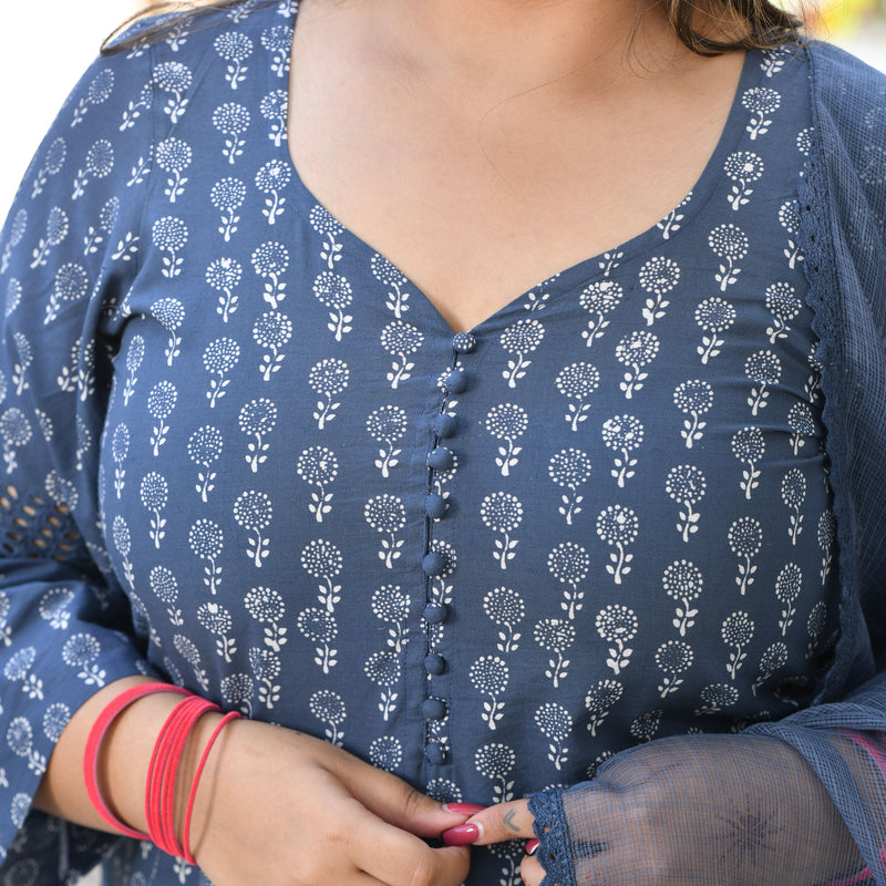 Chand Ka Tukda Handblock Printed Chikankari Suit Set