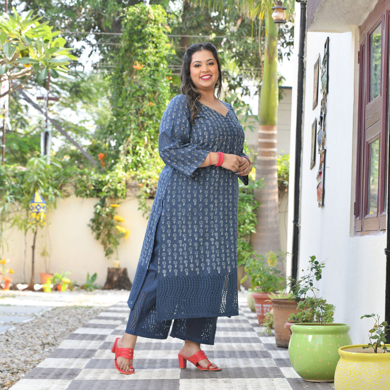 Chand Ka Tukda Handblock Printed Chikankari Suit Set