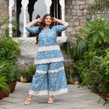 Aqua Hibiscus Chikankari Laced Co-Ord Set