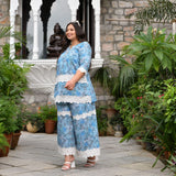 Aqua Hibiscus Chikankari Laced Co-Ord Set