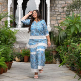 Aqua Hibiscus Chikankari Laced Co-Ord Set