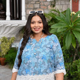 Aqua Hibiscus Chikankari Laced Co-Ord Set