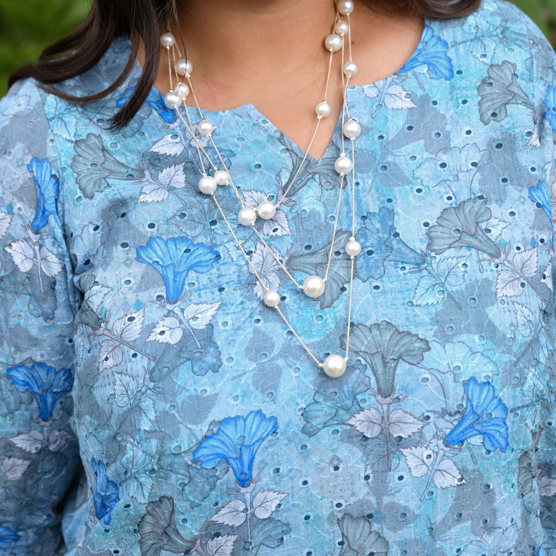 Aqua Hibiscus Chikankari Laced Co-Ord Set
