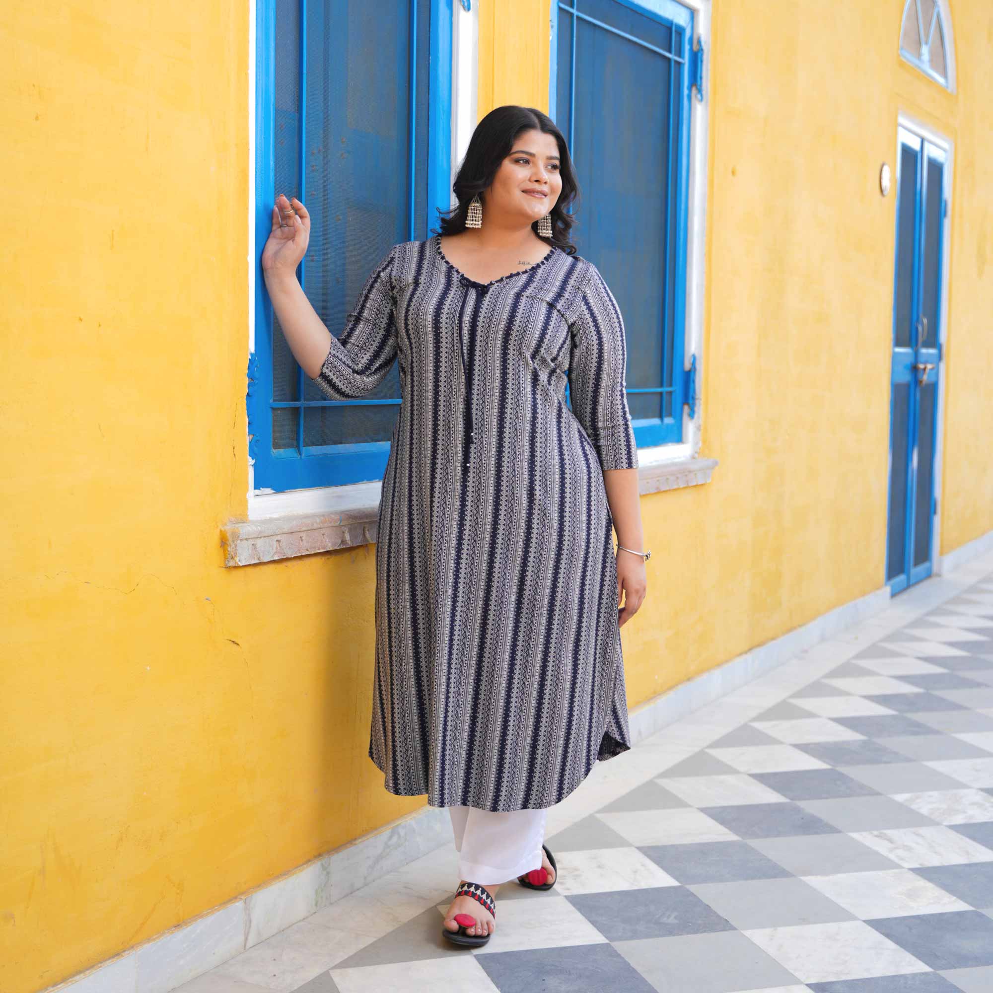 Stormy Skyline Cotton Lycra Kurta