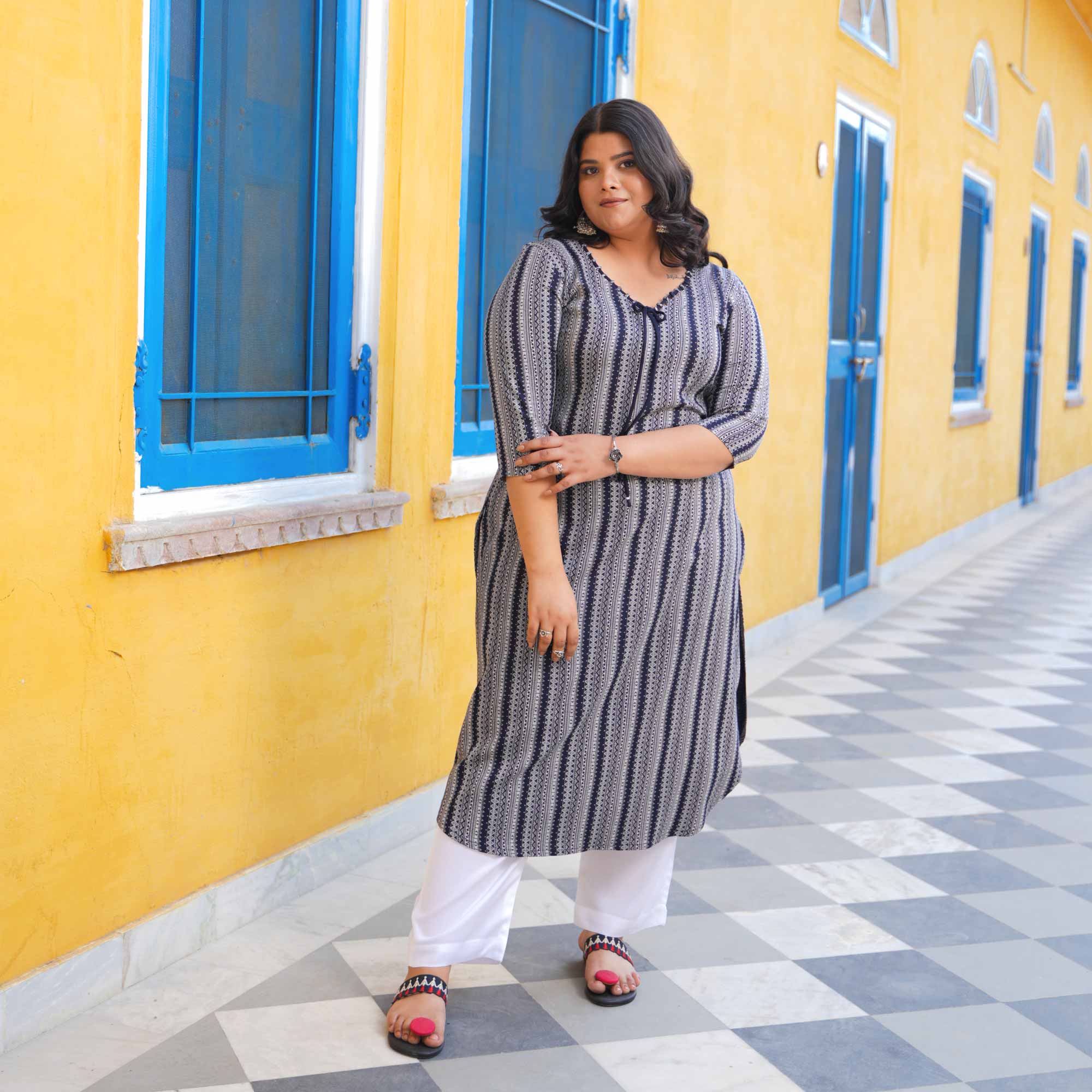 Stormy Skyline Cotton Lycra Kurta