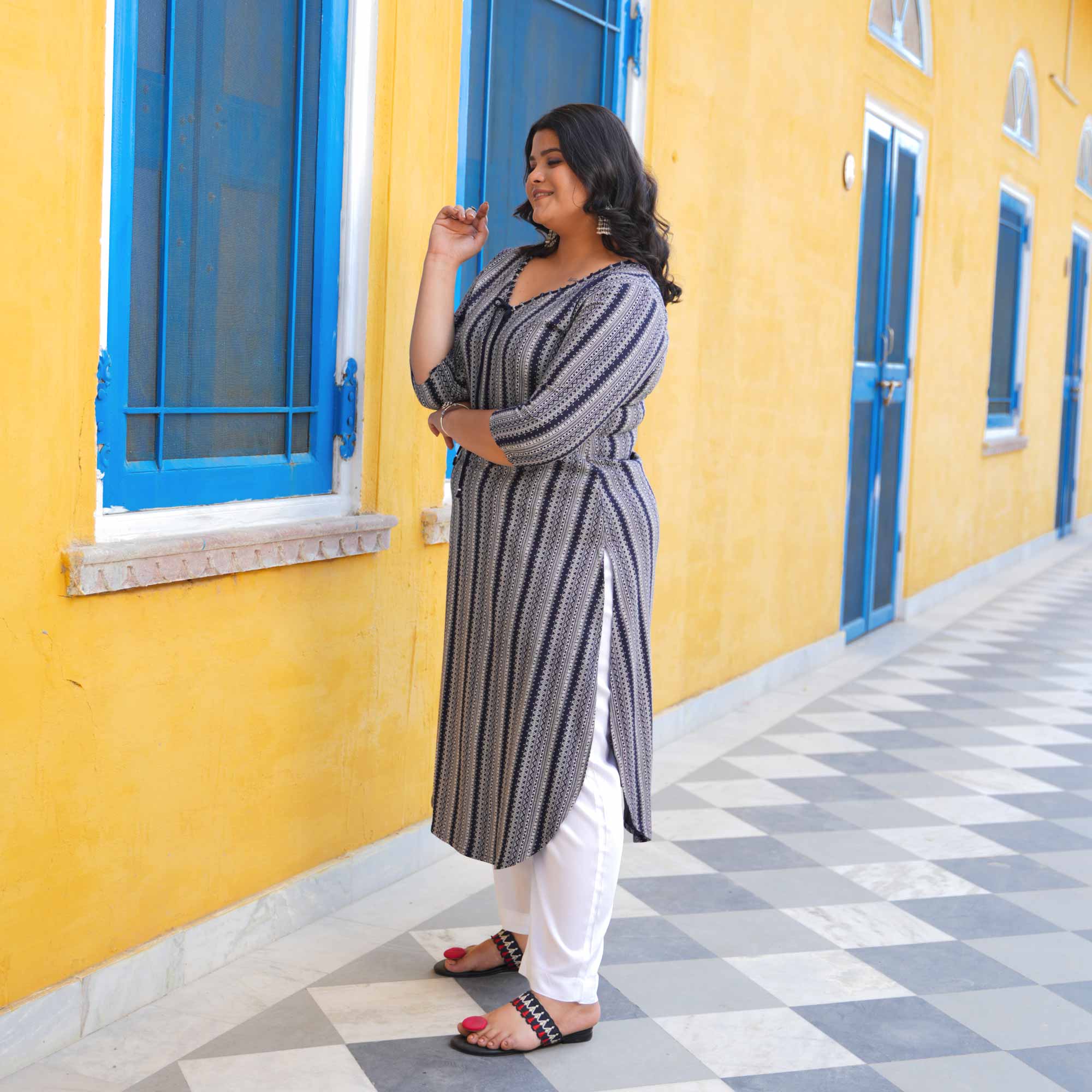 Stormy Skyline Cotton Lycra Kurta