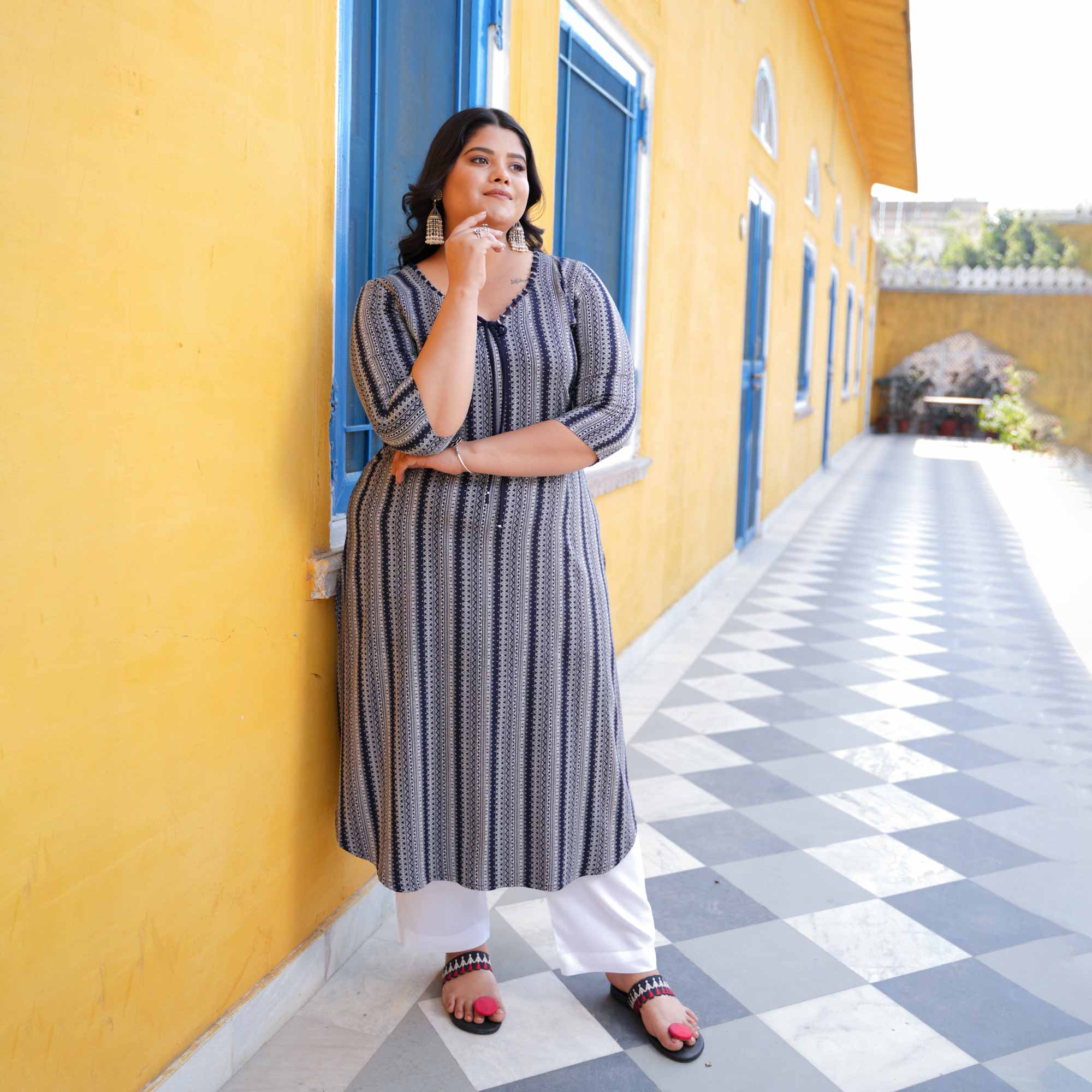 Stormy Skyline Cotton Lycra Kurta