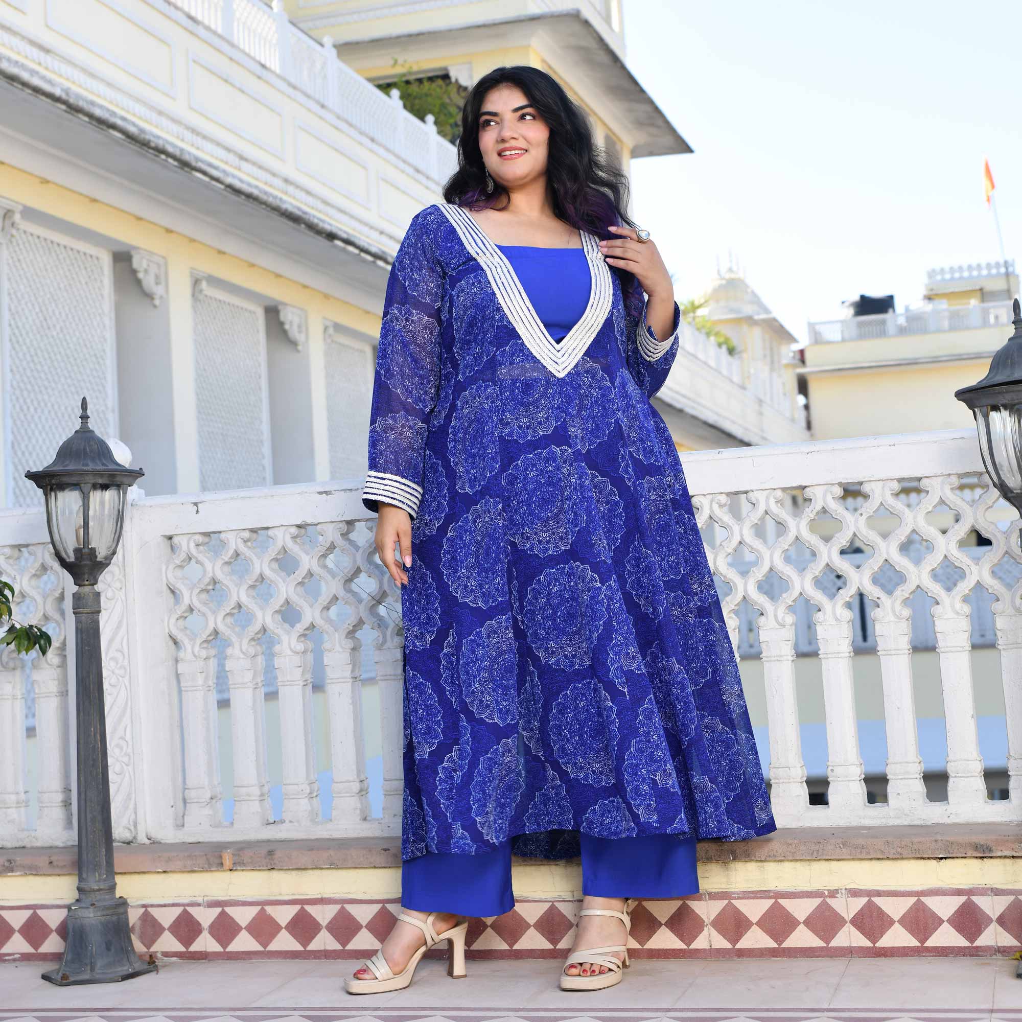 Blue Waves Georgette Cape Set | The Plus Size Store