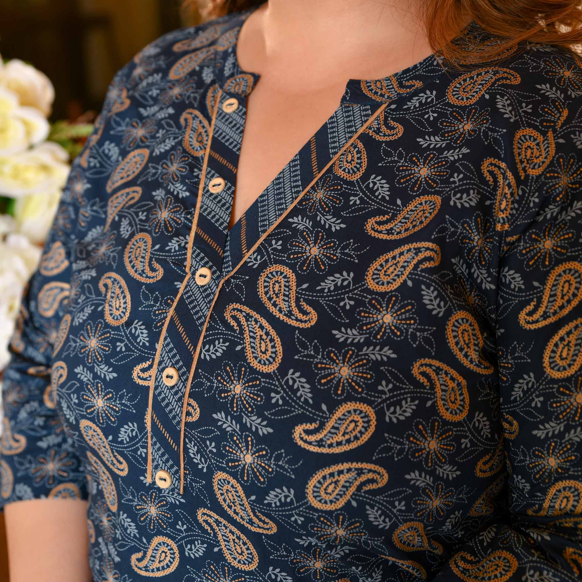 Kalash- Dark Blue Paisley Gold Block Kurta
