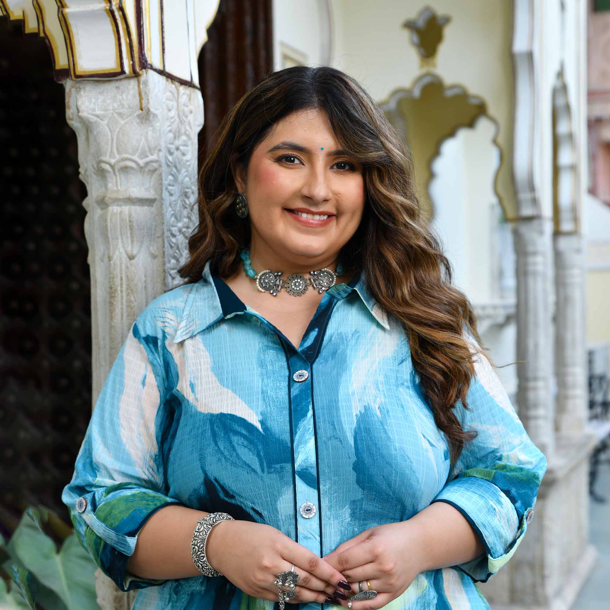 Under The Ocean- Sea Blue Abstract Print Shirt Kurta