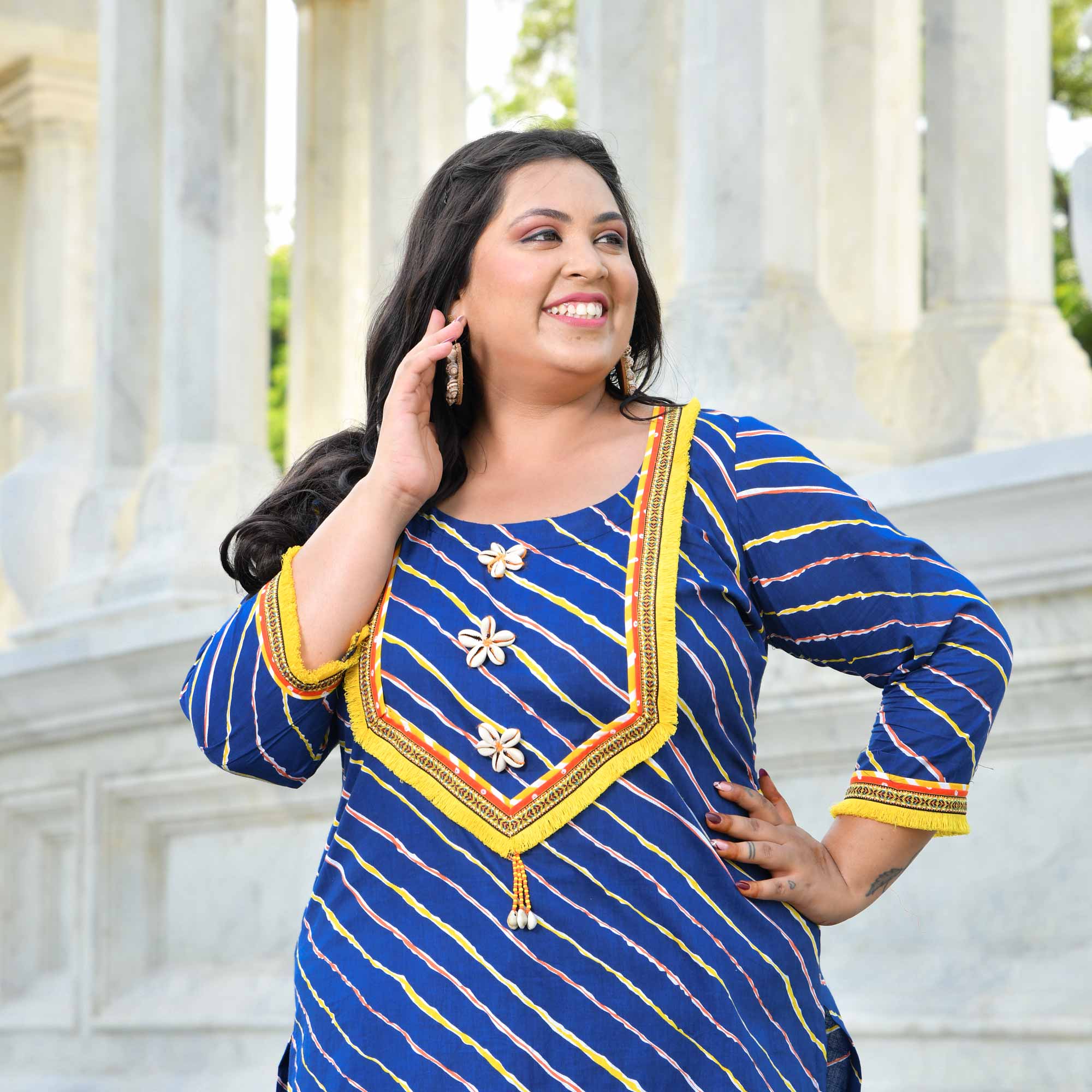 Persian Pearl - Blue Leheriya Bohemian Cotton Kurta