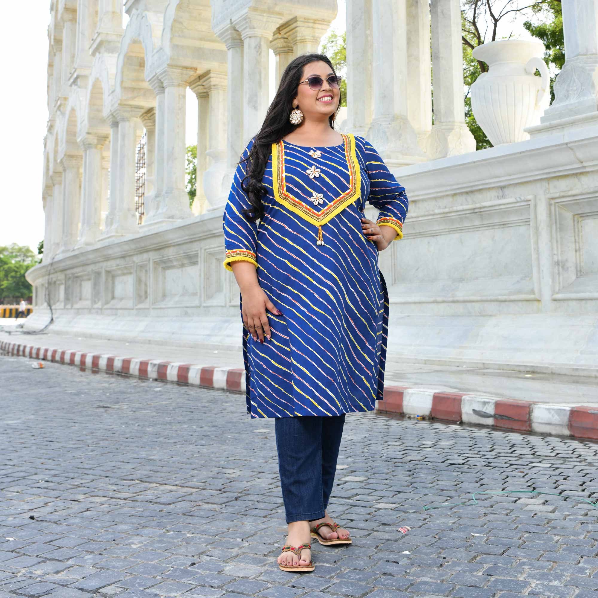 Persian Pearl - Blue Leheriya Bohemian Cotton Kurta