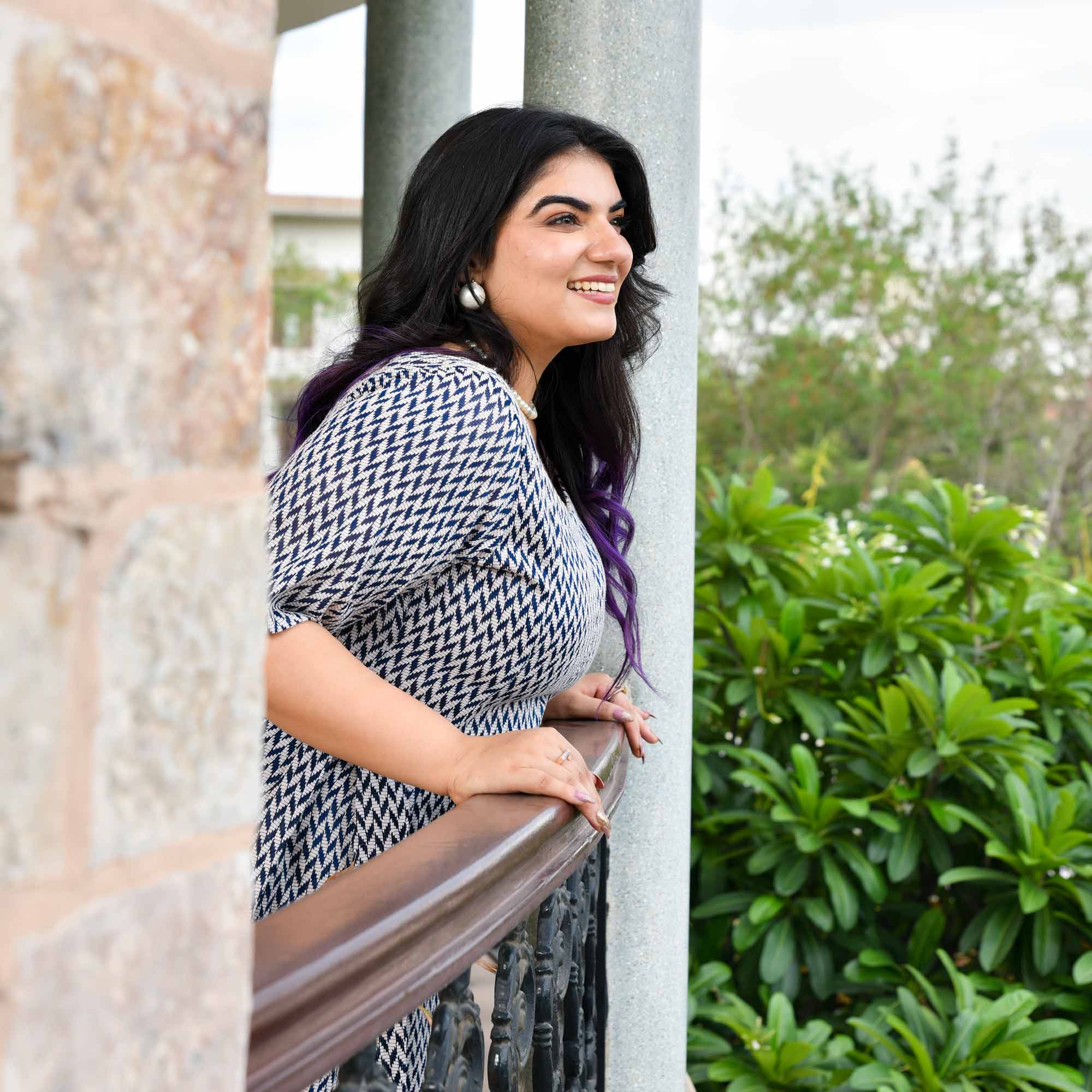 Waffle- Grey/Blue Knitted Cotton Aline Dress