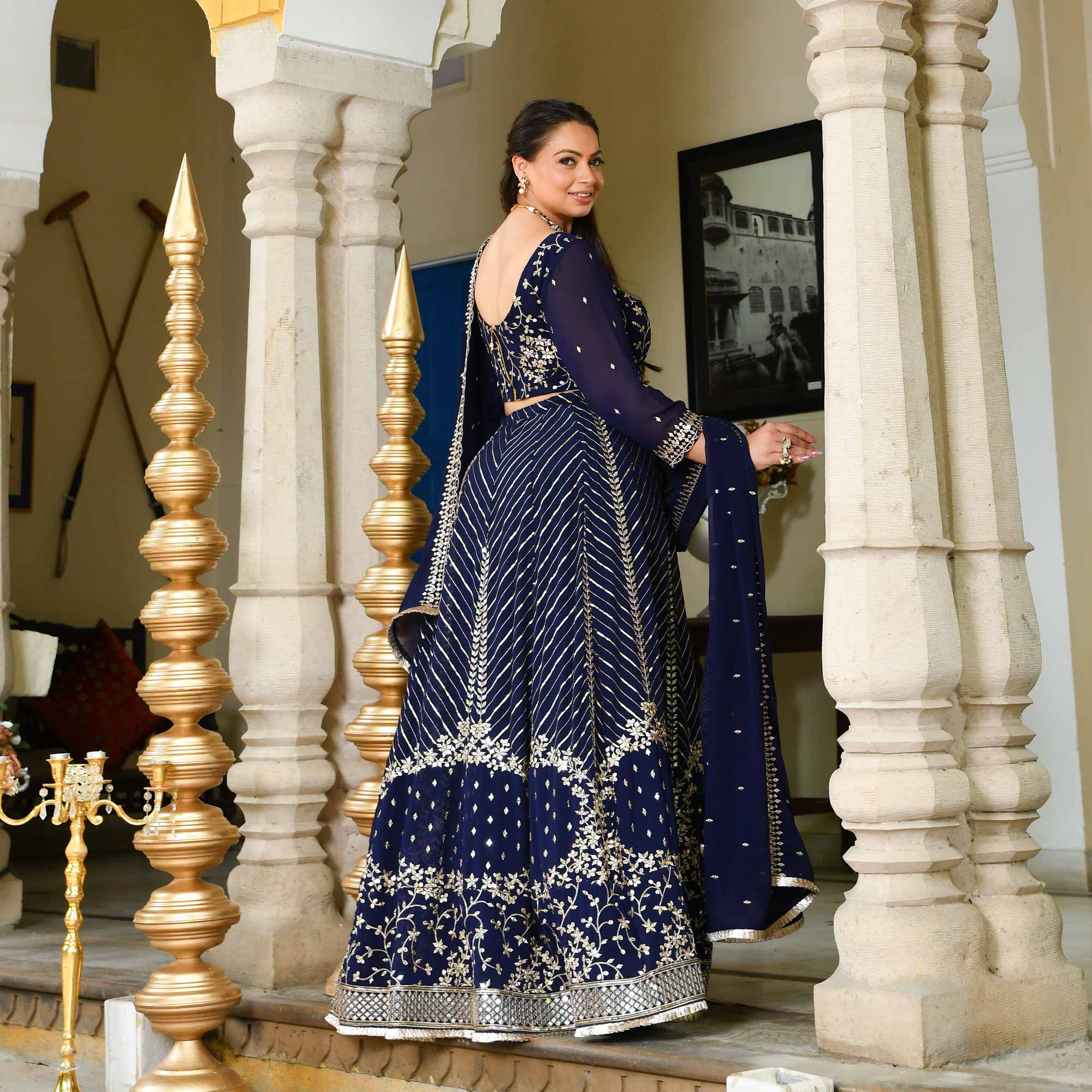 Glistering Navy Sequin Embroidered Georgette Lehenga Set