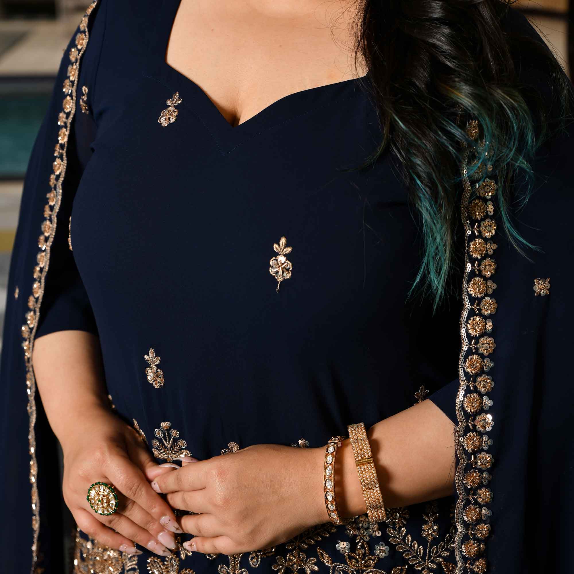 Dil Kya Kare- Navy Blue Cutdana Embroidered Georgette Lehenga Set