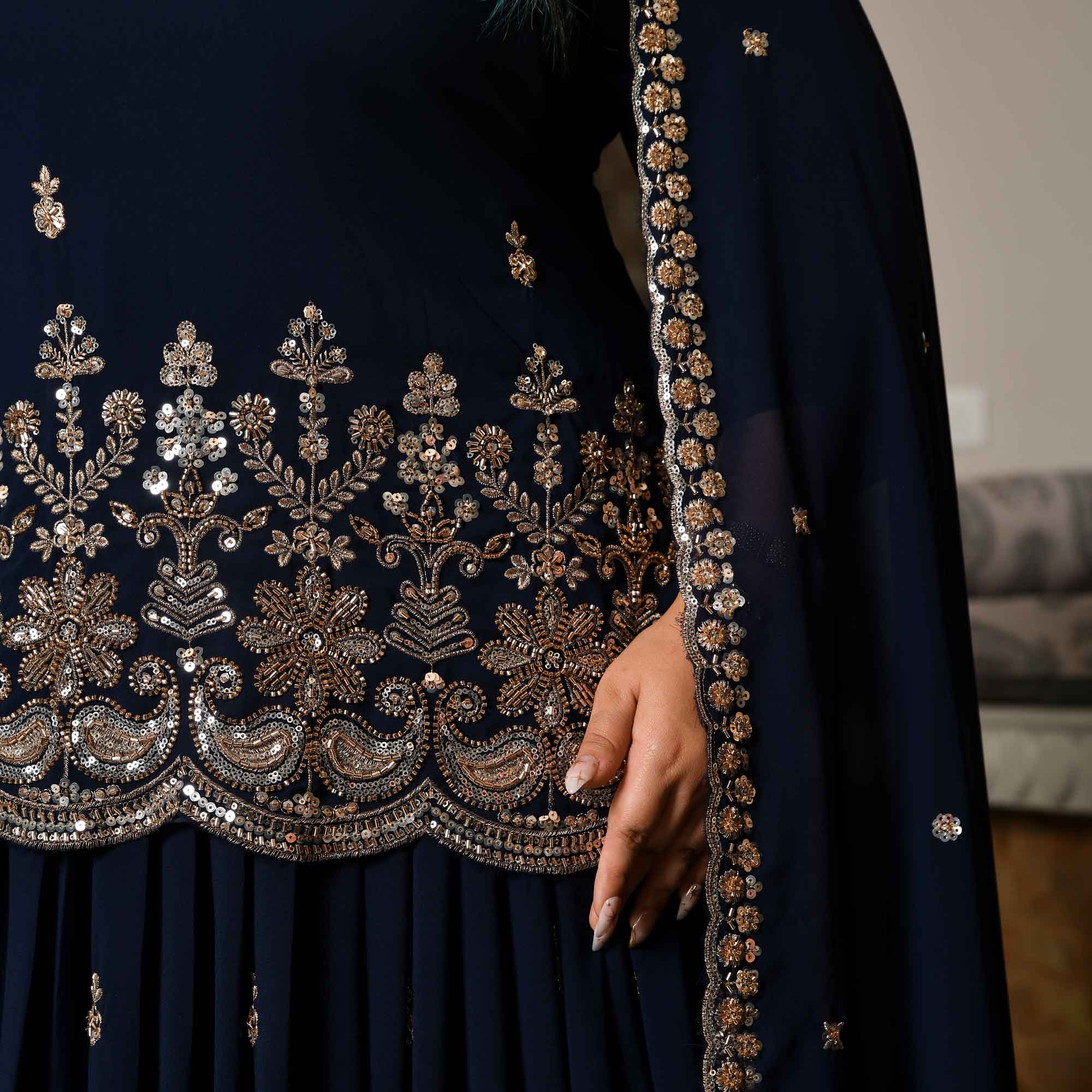 Dil Kya Kare- Navy Blue Cutdana Embroidered Georgette Lehenga Set