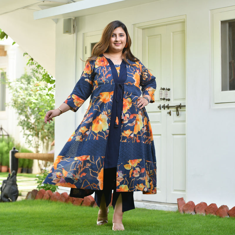 Blue Horizon & Tangy Tones Chikankari Cape Co-Ord Set