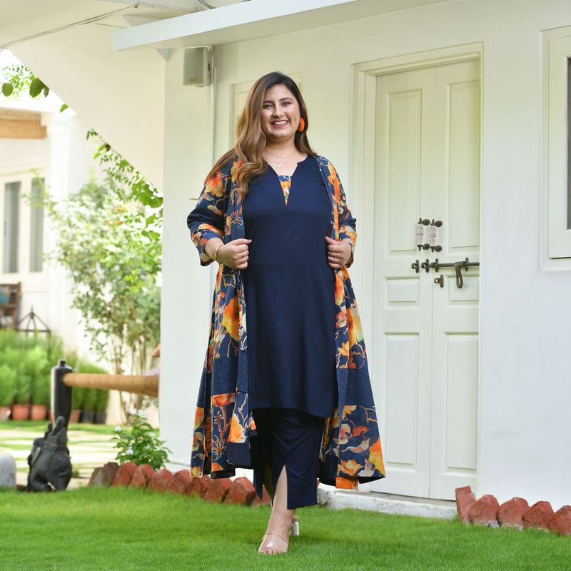 Blue Horizon & Tangy Tones Chikankari Cape Co-Ord Set