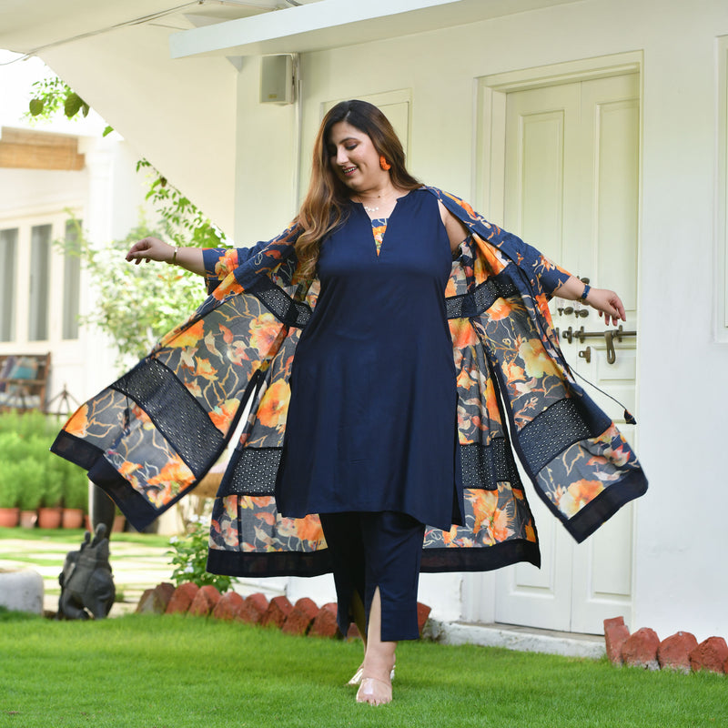 Blue Horizon & Tangy Tones Chikankari Cape Co-Ord Set