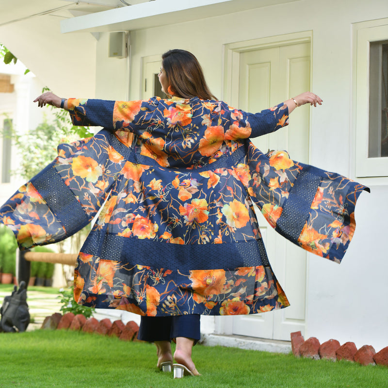 Blue Horizon & Tangy Tones Chikankari Cape Co-Ord Set