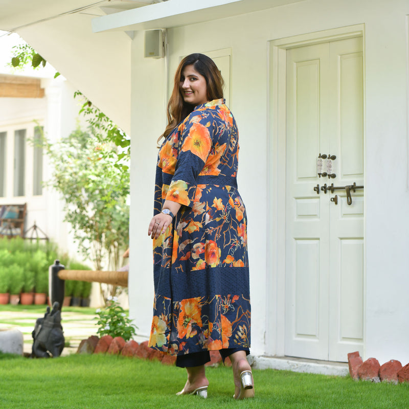 Blue Horizon & Tangy Tones Chikankari Cape Co-Ord Set
