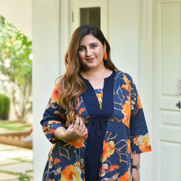Blue Horizon & Tangy Tones Chikankari Cape Co-Ord Set