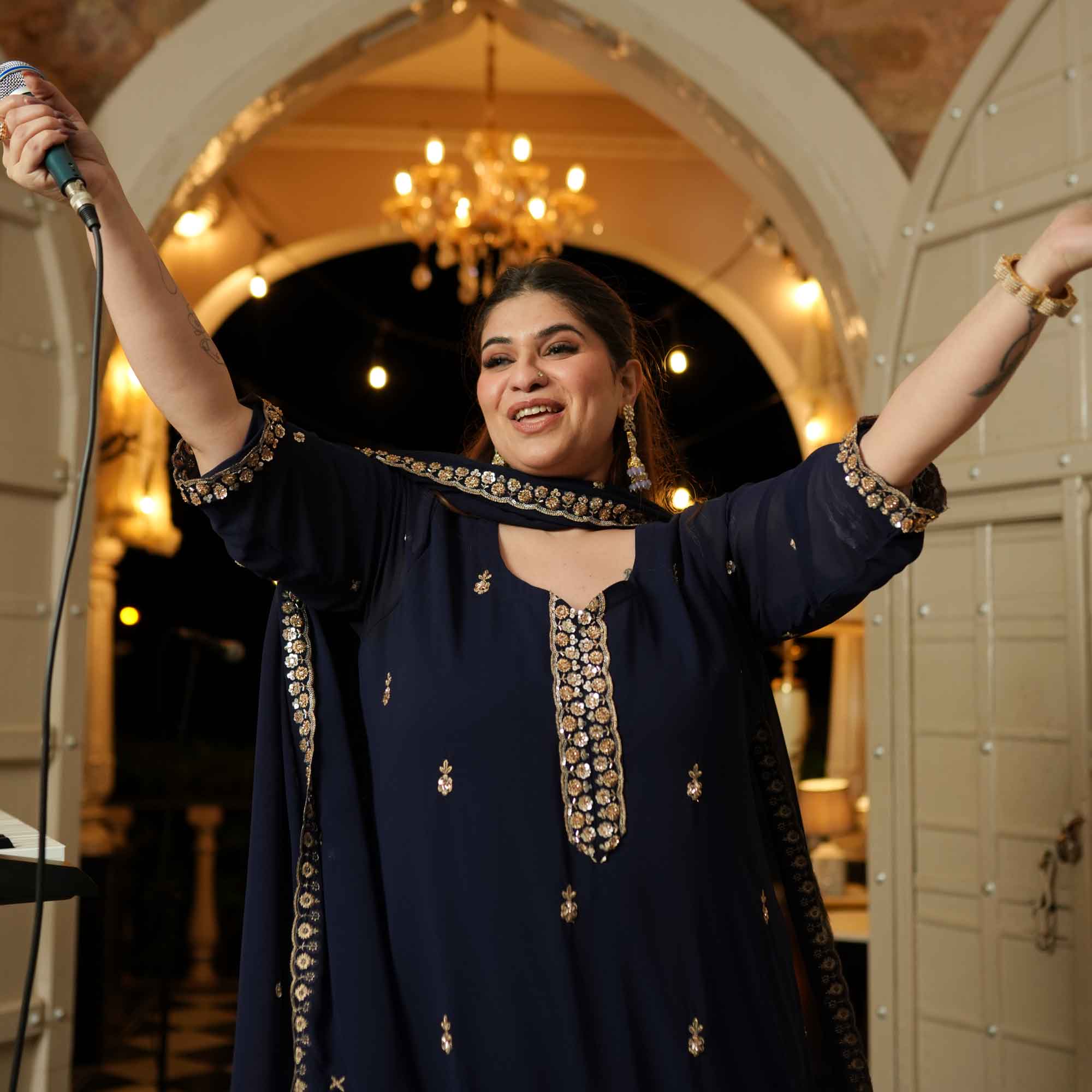 Badan Pe Sitare- Navy Blue Cutdana Embroidered Georgette Suit Set