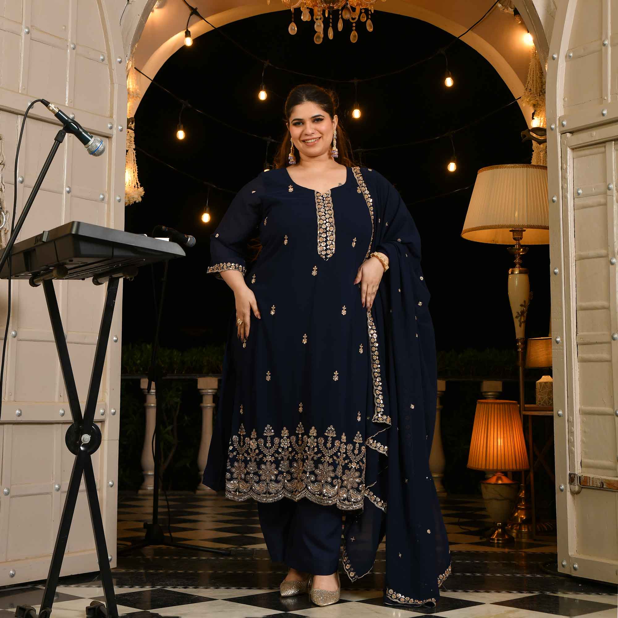 Badan Pe Sitare- Navy Blue Cutdana Embroidered Georgette Suit Set