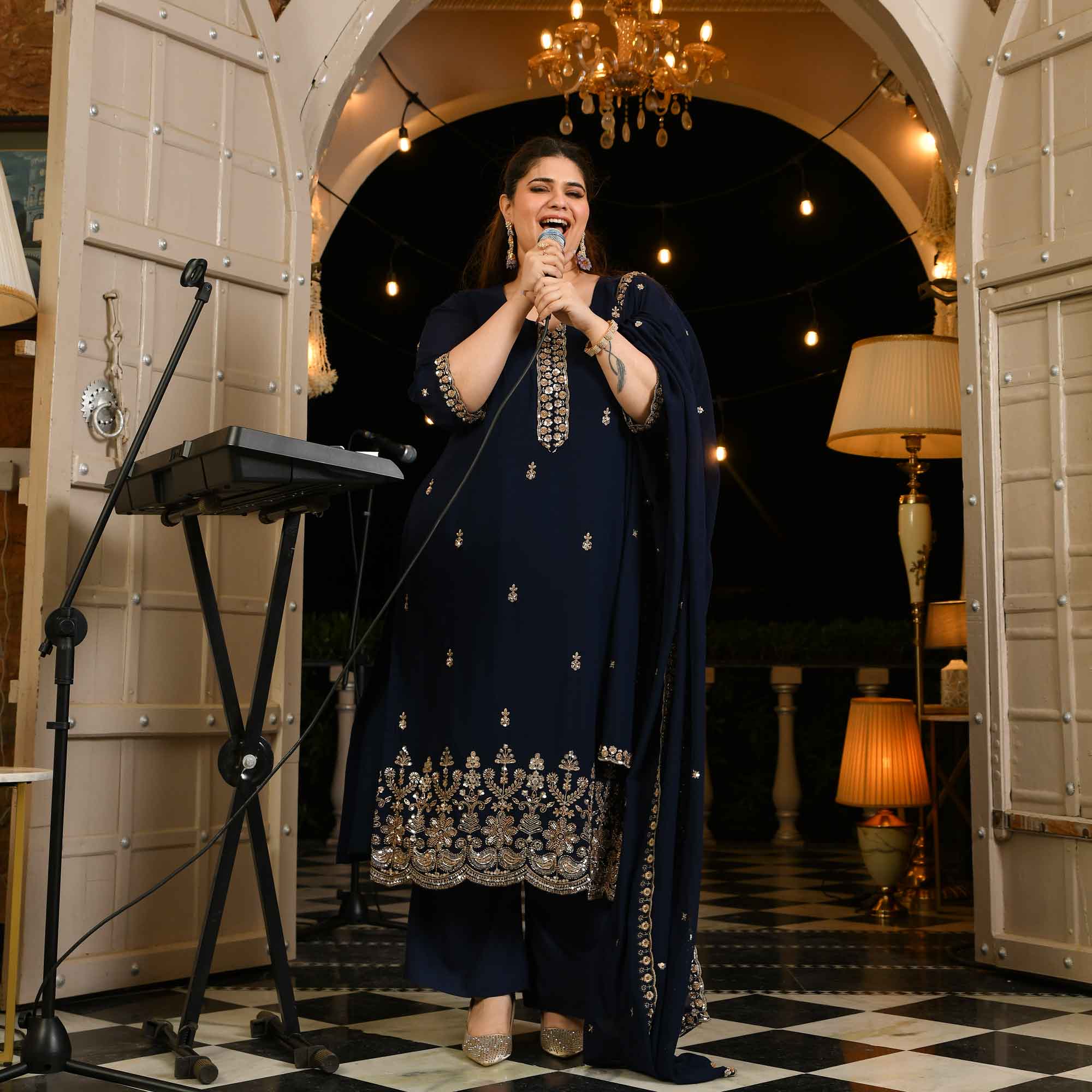 Badan Pe Sitare- Navy Blue Cutdana Embroidered Georgette Suit Set