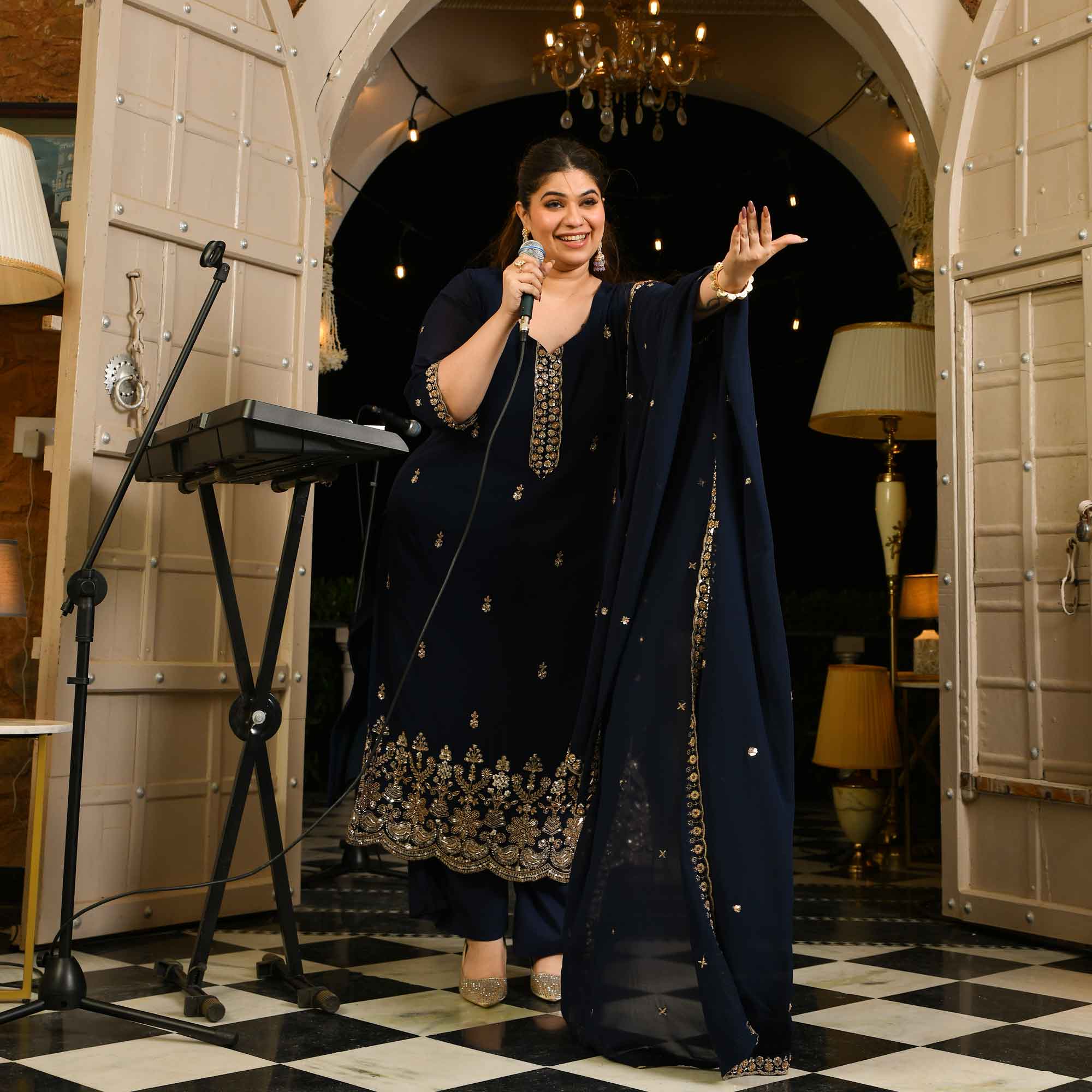 Badan Pe Sitare- Navy Blue Cutdana Embroidered Georgette Suit Set