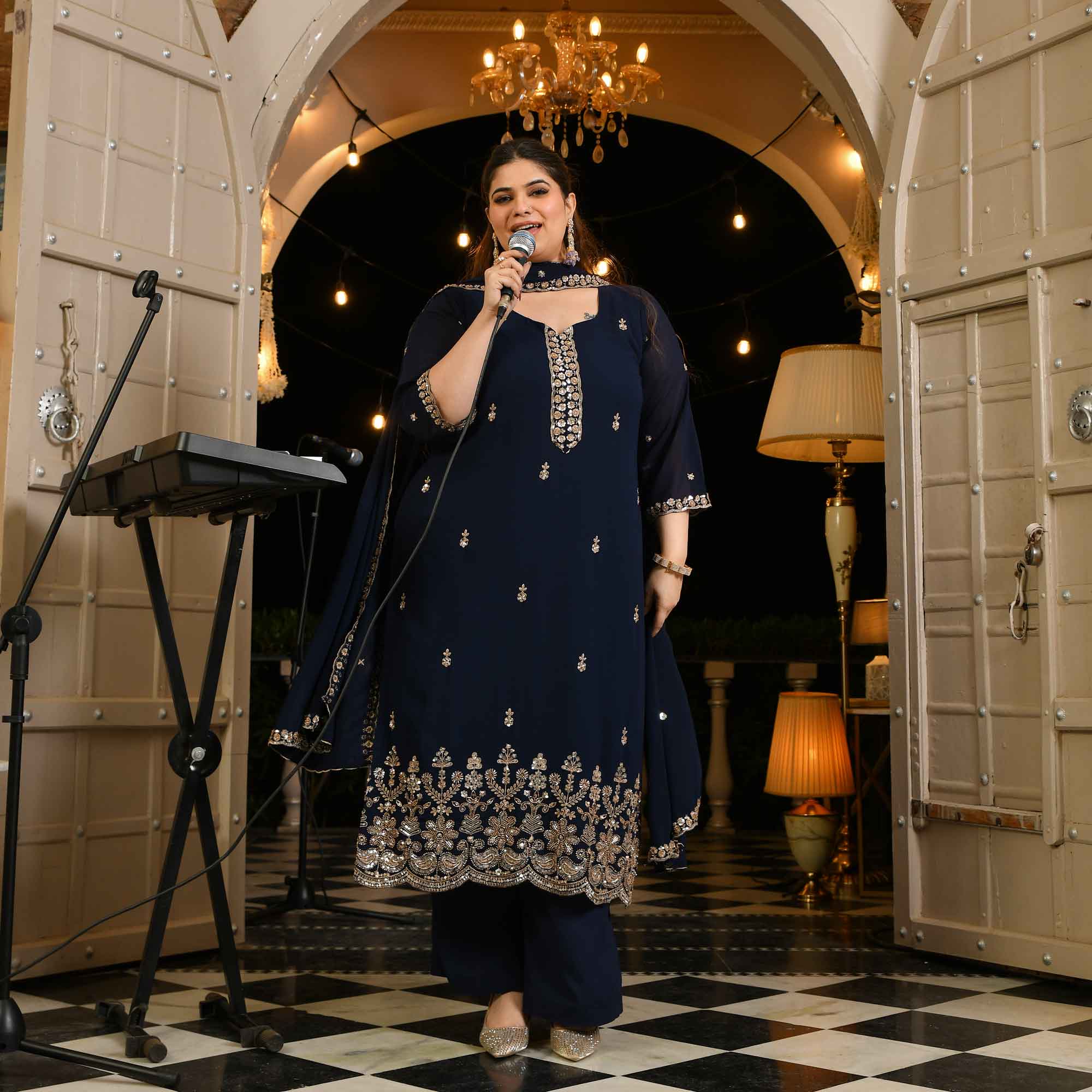 Badan Pe Sitare- Navy Blue Cutdana Embroidered Georgette Suit Set