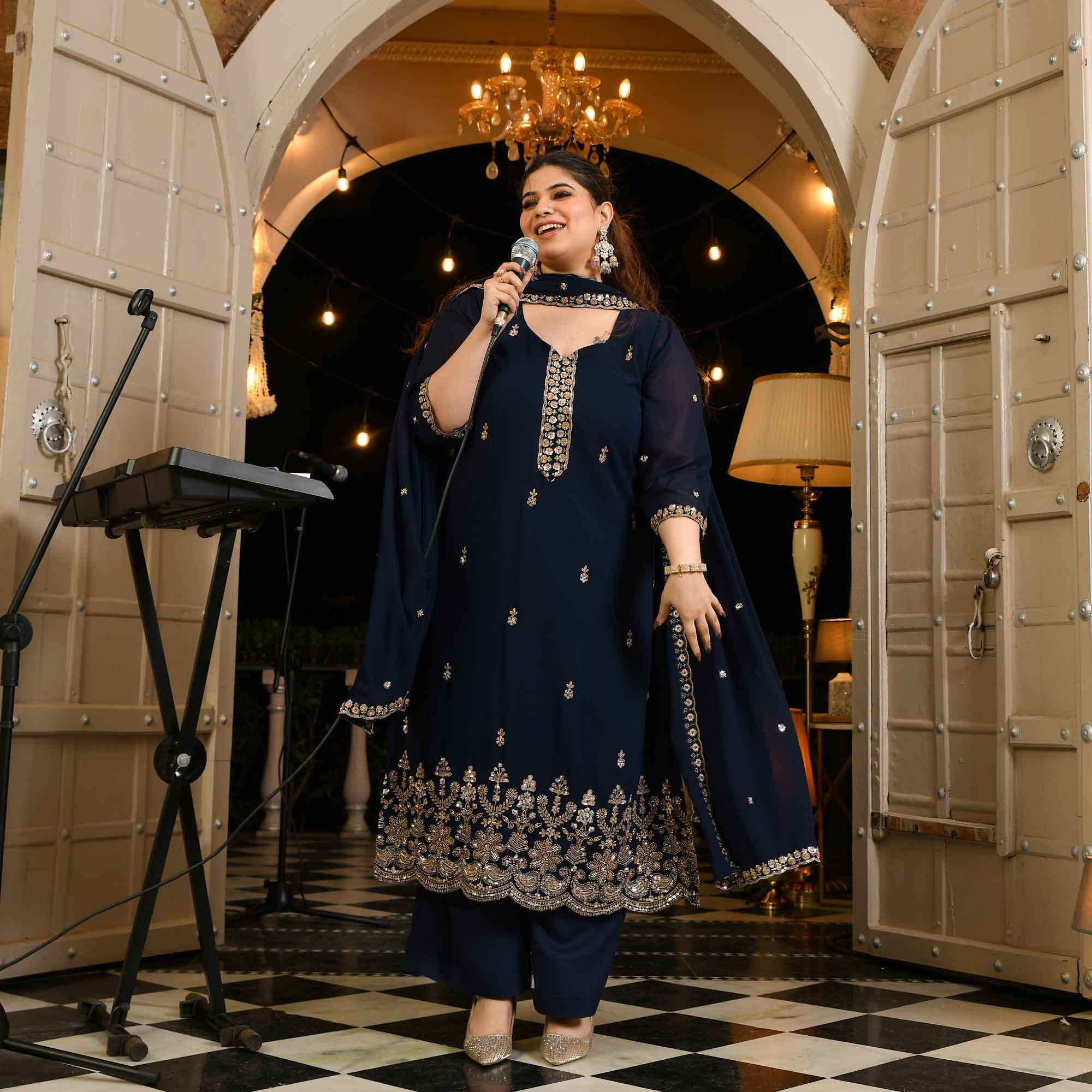 Badan Pe Sitare- Navy Blue Cutdana Embroidered Georgette Suit Set