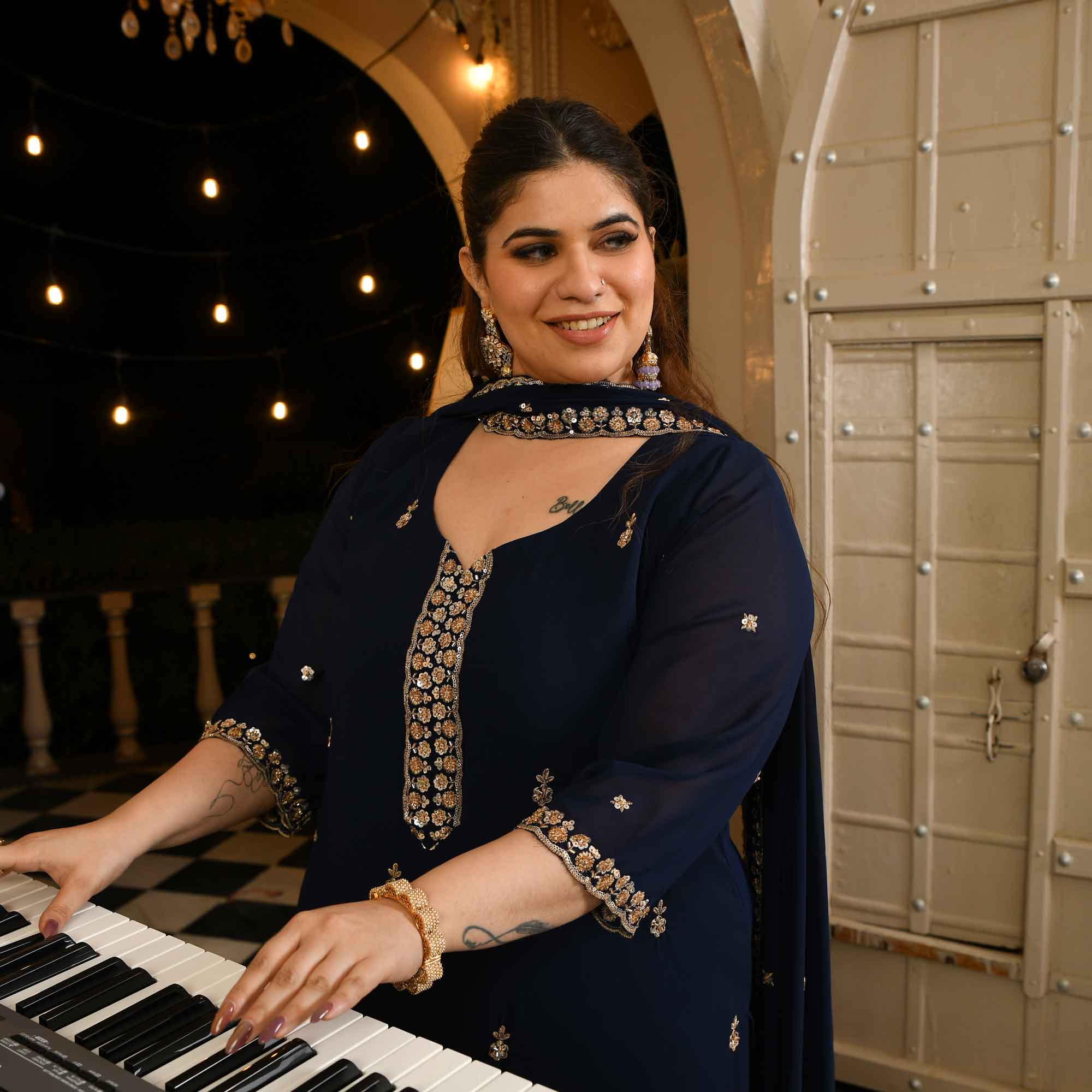 Badan Pe Sitare- Navy Blue Cutdana Embroidered Georgette Suit Set