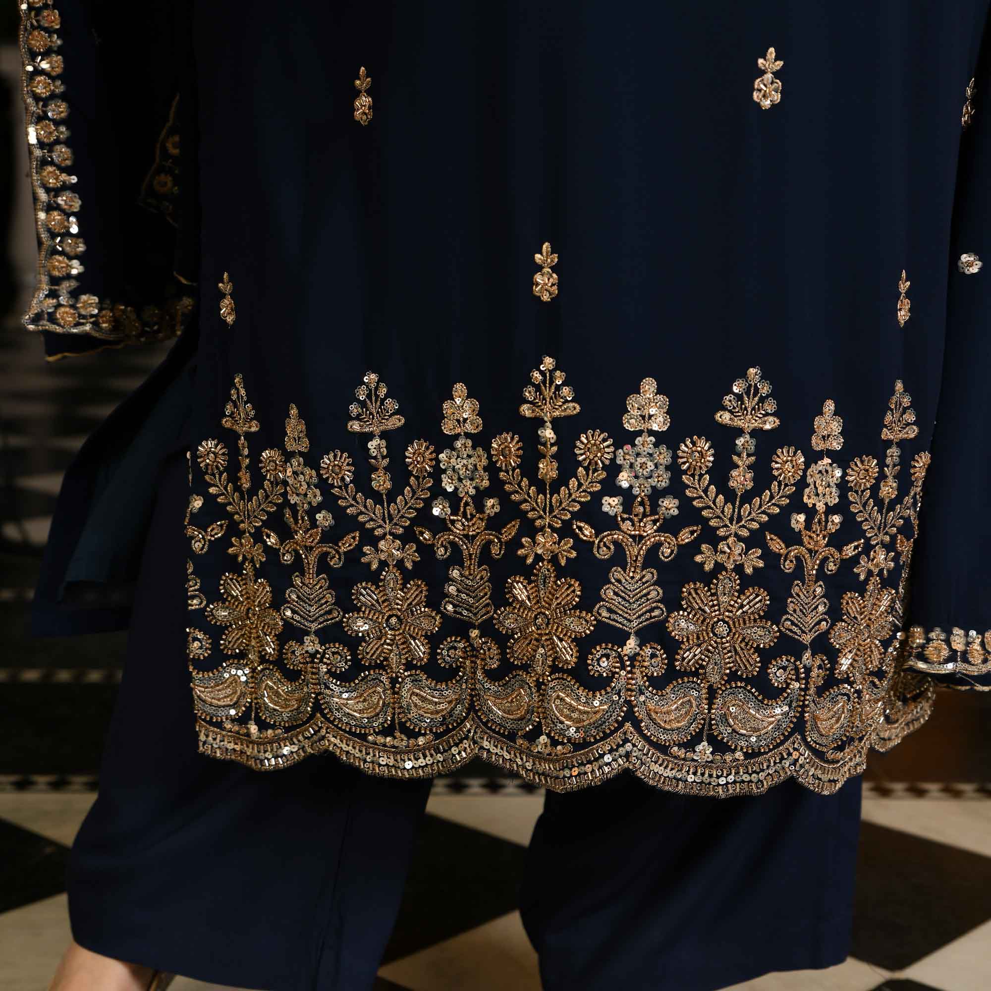 Badan Pe Sitare- Navy Blue Cutdana Embroidered Georgette Suit Set