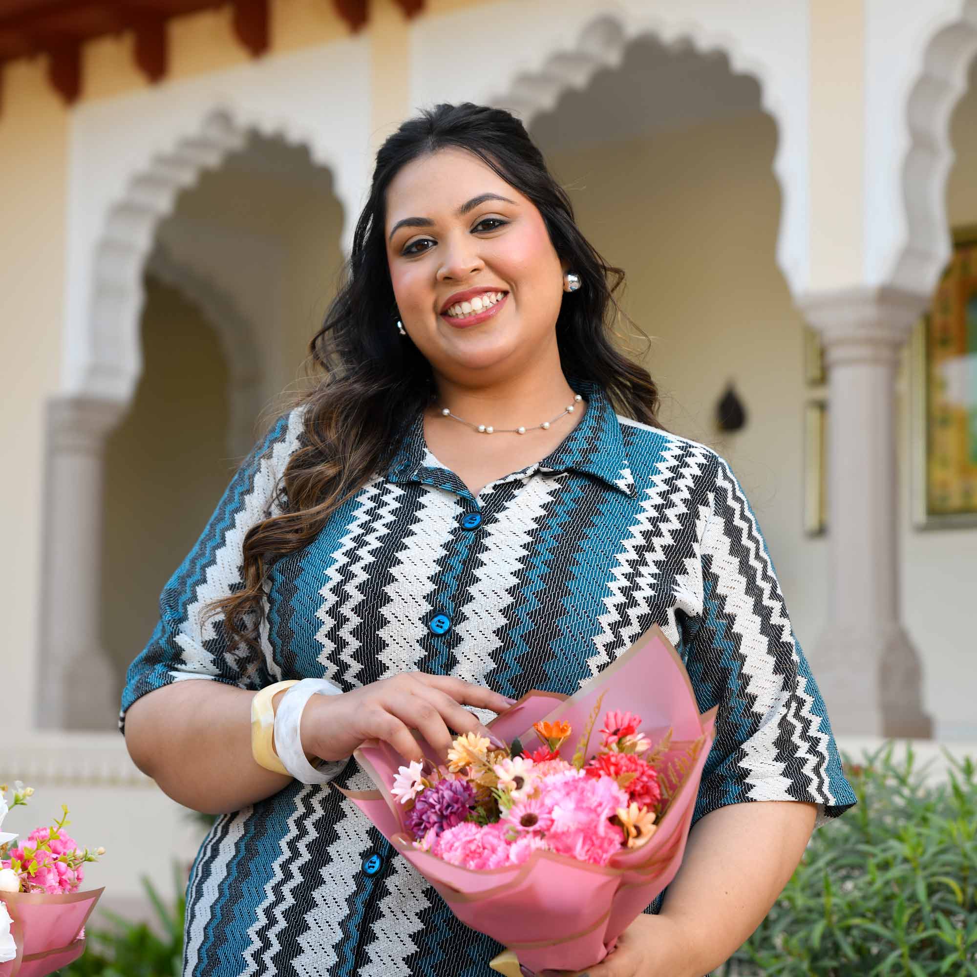 Barcelona- Waves in Blue Cotton Knitted Shirt Dress