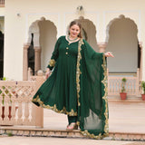 Imperial Green & Gold Embroidered Georgette Anarkali