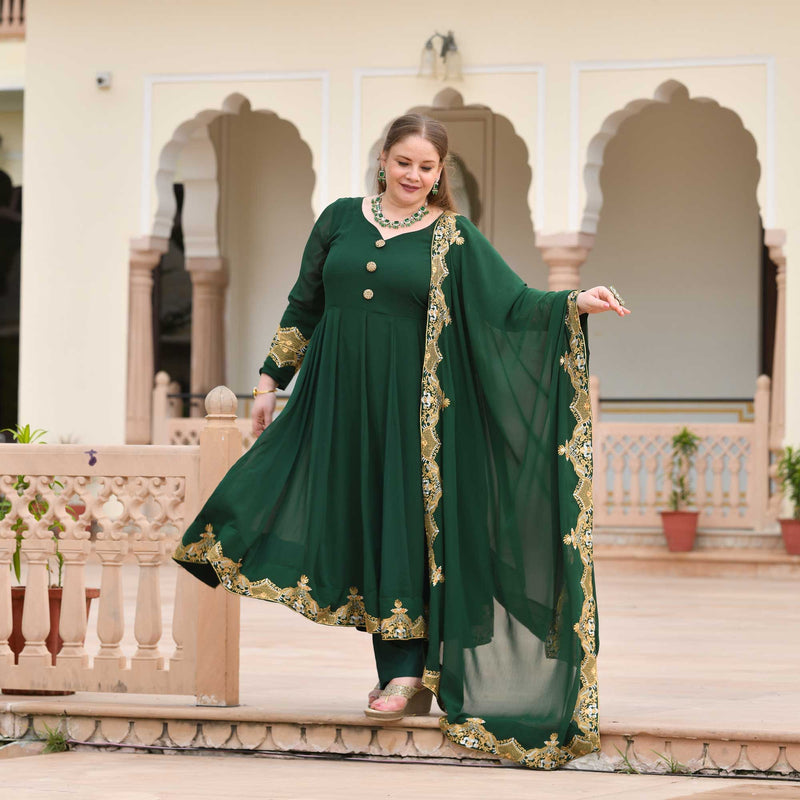 Imperial Green & Gold Embroidered Georgette Anarkali