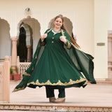 Imperial Green & Gold Embroidered Georgette Anarkali