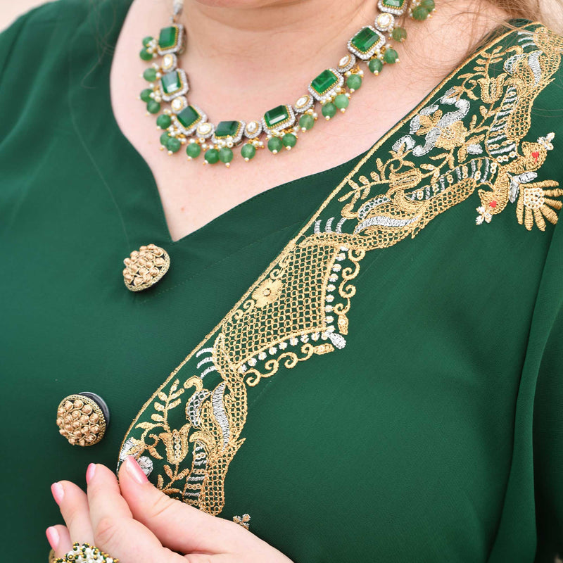 Imperial Green & Gold Embroidered Georgette Anarkali