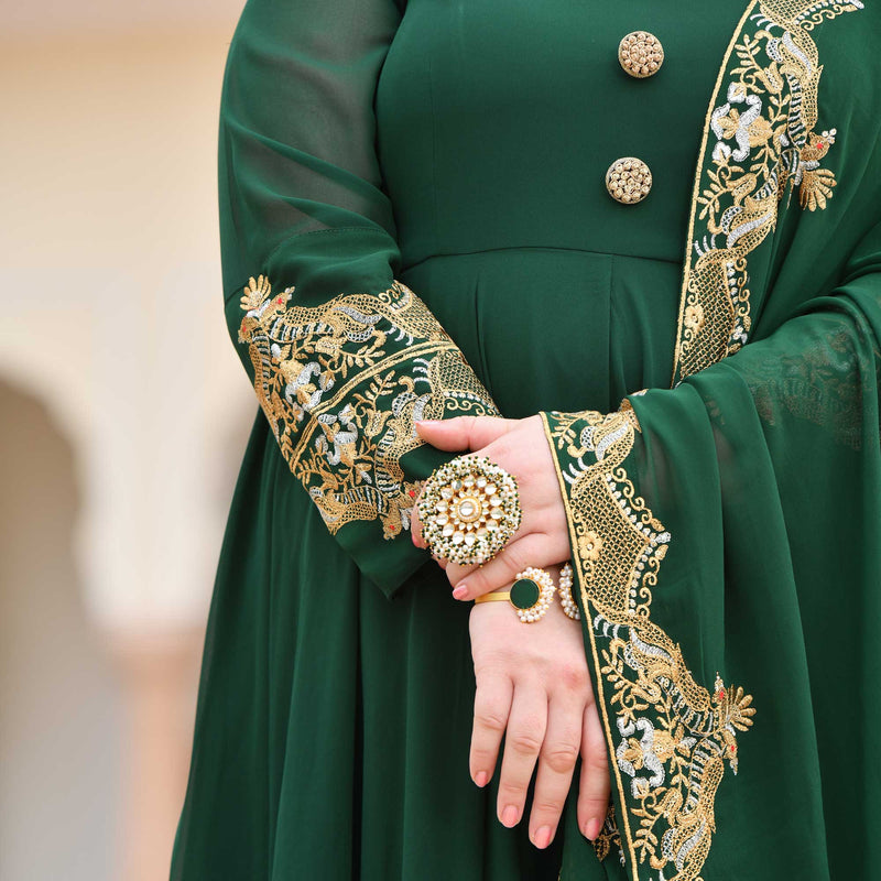 Imperial Green & Gold Embroidered Georgette Anarkali
