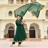 Imperial Green & Gold Embroidered Georgette Anarkali