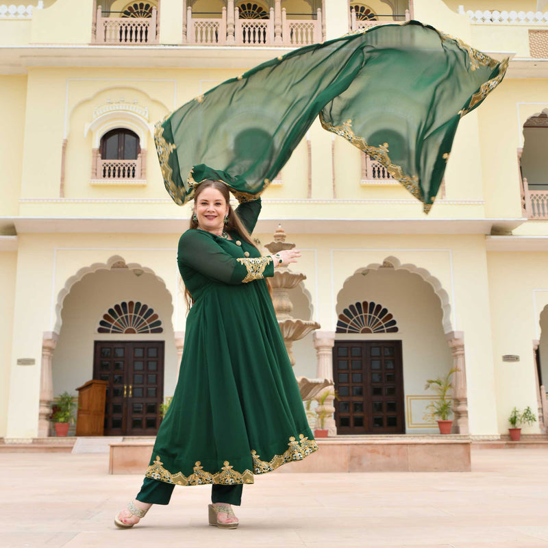 Imperial Green & Gold Embroidered Georgette Anarkali