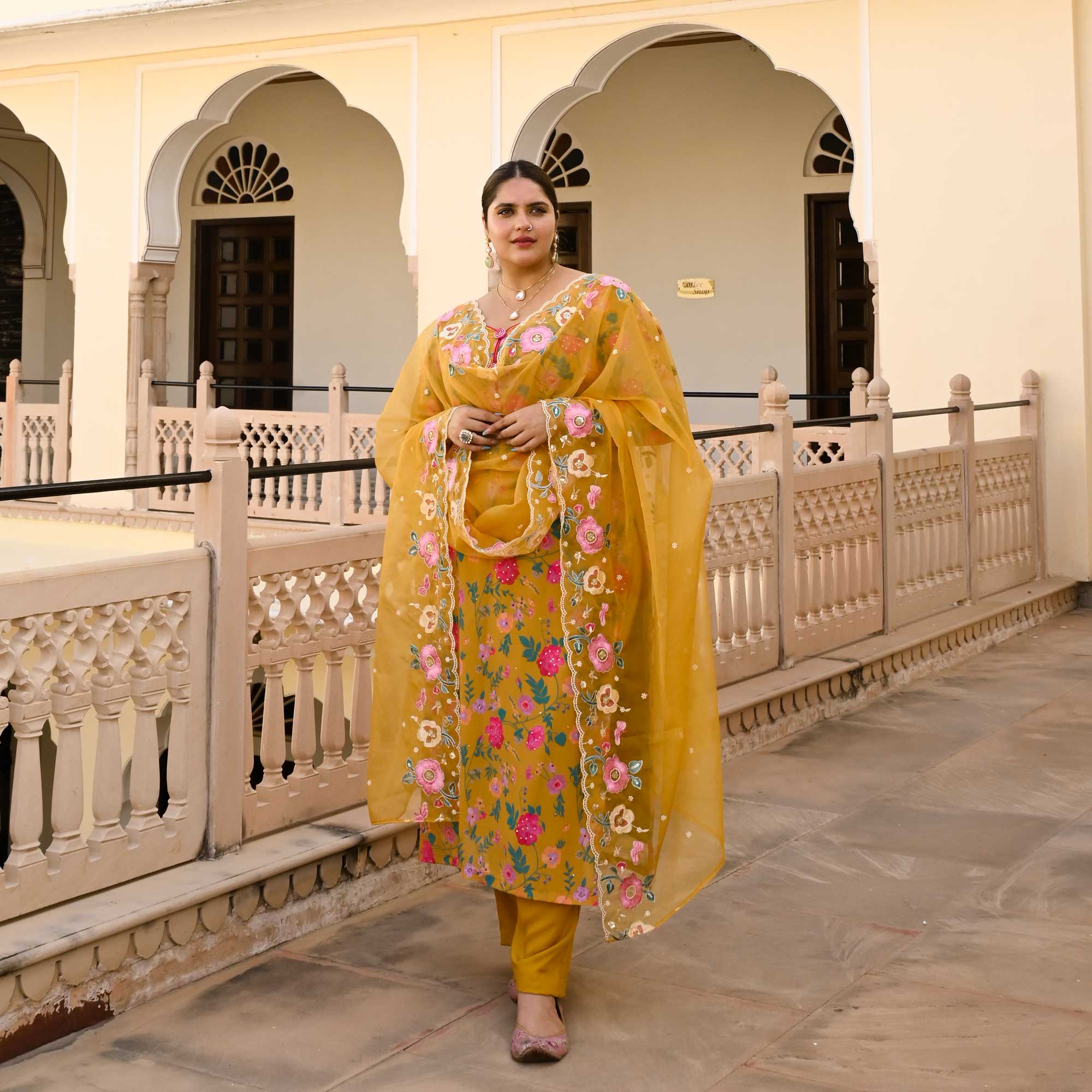 Yellow Spring Floral Georgette Kurta