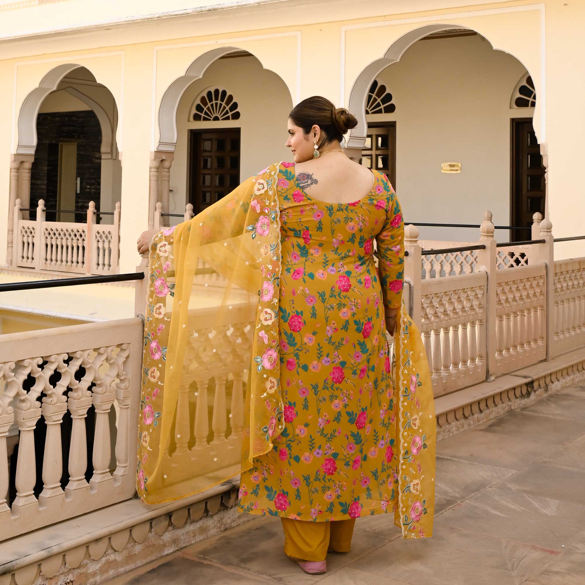 Yellow Spring Floral Georgette Suit Set