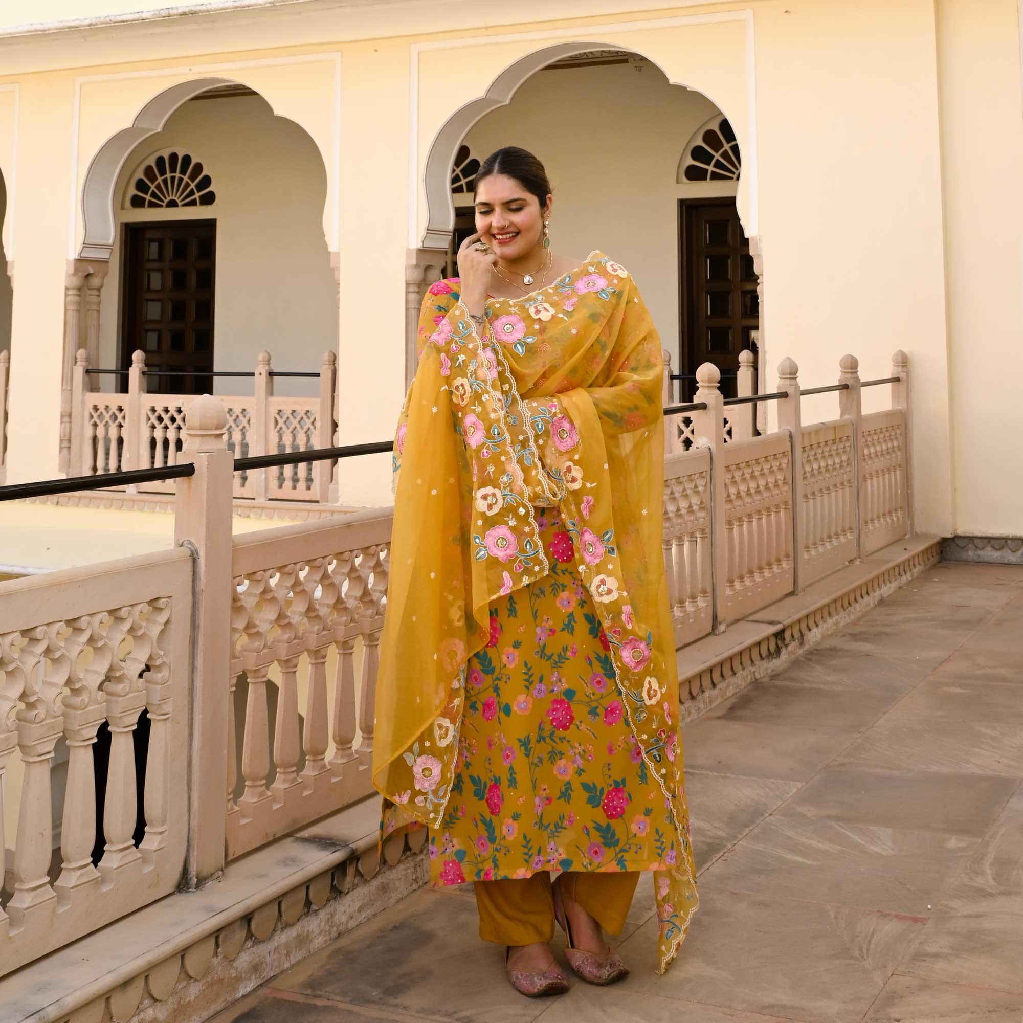 Yellow Spring Floral Georgette Suit Set